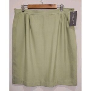 Maggy London Skirt Womens 22W Petite Sage‎ Green 100% Silk Textured Zip Up